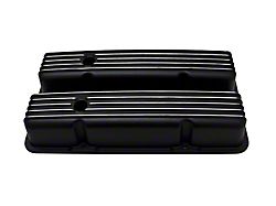 Polished Aluminum Chevy Small Block 283-400 Tall Valve Covers, Full Finned, Black, 1958-1986