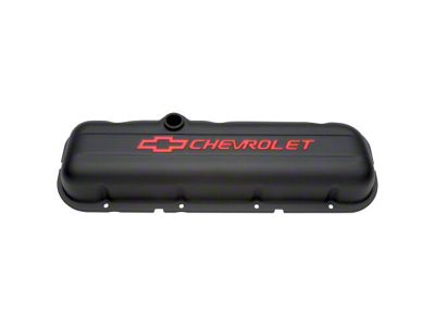 Proform Engine Valve Cover with Red Chevrolet and Bowtie Emblem; Black Crinkle (67-74 Big Block V8 Camaro)