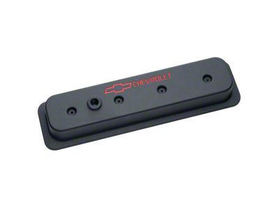 Proform Valve Cover with Bowtie and Chevrolet Emblem; Black Crinkle (67-86 Small Block V8 Camaro)