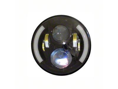 Quake LED Tempest 7-Inch Headlights with White DRL Halo and Amber Turn Signal; Black Housing; Clear Lens (70-76 Firebird)