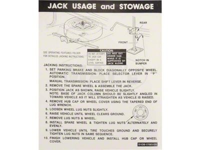 Ranchero Jack Instruction Decal, 1971 (Ranchero)