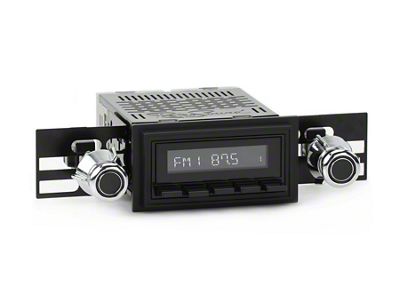 RetroSound RetroRadio Motor 1 Radio with Black Face, Black Push Buttons, Installation Bezel, Knobs and Vintage Ford Logo Overlay (68-79 F-100, F-150, F-250, F-350)