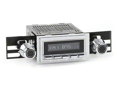 RetroSound RetroRadio Motor 1 Radio with Chrome Face, Chrome Push Buttons, Installation Bezel, Knobs and Vintage Ford Logo Overlay (68-79 F-100, F-150, F-250, F-350)