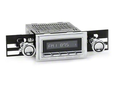 RetroSound RetroRadio Motor 1 Radio with Chrome Face, Chrome Push Buttons, Installation Bezel, Knobs and Vintage Ford Logo Overlay (67-68 Mustang)