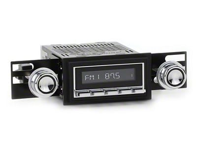 RetroSound RetroRadio Motor 1 Radio with Chrome Face, Chrome Push Buttons, Installation Bezel, Knobs and Vintage Ford Logo Overlay (67-68 Mustang)