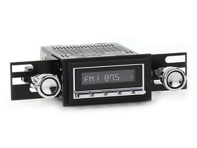 RetroSound RetroRadio Motor 1 Radio with Chrome Face, Chrome Push Buttons, Installation Bezel, Knobs and Vintage Ford Logo Overlay (67-68 Mustang)