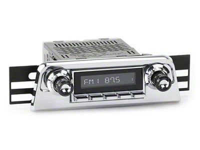 RetroSound RetroRadio Motor 1 Radio with Chrome Face, Chrome Push Buttons, Installation Faceplate, Black Knobs and Vintage Ford Logo Overlay (61-63 Thunderbird)