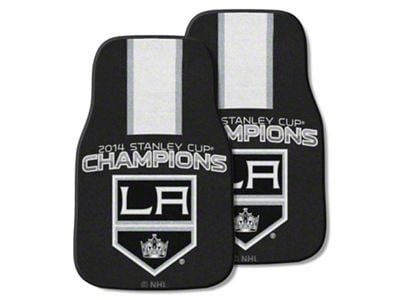 Carpet Front Floor Mats with Los Angeles Kings 2014 NHL Stanley Cup Champions Logo; Black (Universal; Some Adaptation May Be Required)