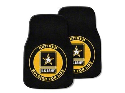 Carpet Front Floor Mats with U.S. Army Retired Logo; Black (Universal; Some Adaptation May Be Required)