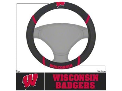 Steering Wheel Cover with University of Wisconsin Logo; Black (Universal; Some Adaptation May Be Required)