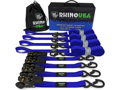 Rhino USA Medium Duty Ratchet Strap Tie-Down Kit; 4-Pack; Blue