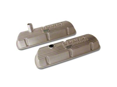 Scott Drake Aluminum Valve Covers with Cobra Powered by Ford Logo; Polished (64-73 Small Block V8 Mustang w/o EFI)