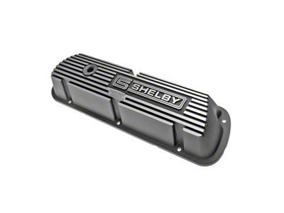 Scott Drake Aluminum Valve Covers with Shelby Logo; Black (64-73 Small Block V8 Mustang w/o EFI)