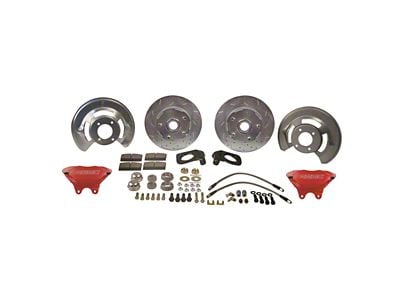 SSBC-USA Comp S 4-Piston Front Drum to Disc Brake Conversion Kit with Vented Rotors; Red Calipers (65-66 V8 Fairlane)