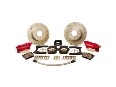 SSBC-USA Comp S 4-Piston Rear Disc Brake Conversion Kit with Cross-Drilled/Slotted Rotors for Ford 9-Inch Large Bearing; Clear Anodized Calipers (64-73 Fairlane, Montego, Torino)