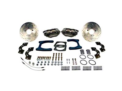 SSBC-USA Comp S 4-Piston Rear Disc Brake Conversion Kit with Cross-Drilled/Slotted Rotors for Ford 9-Inch Large Bearing; Black Calipers (64-73 Fairlane, Montego, Torino)