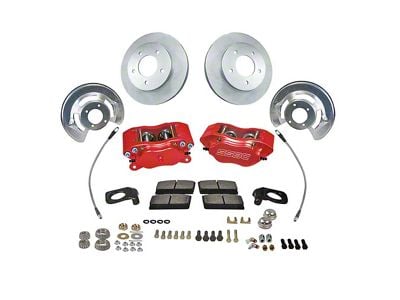 SSBC-USA Comp R 4-Piston Front Drum to Disc Brake Conversion Kit with Vented Rotors; Red Calipers (64-69 V8 Comet, Falcon)