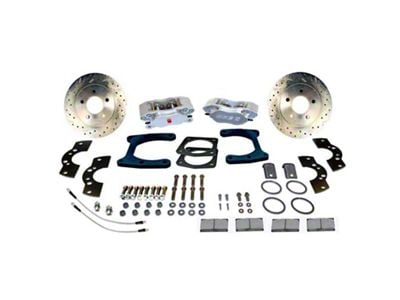 SSBC-USA Comp S 4-Piston Rear Disc Brake Conversion Kit with Cross-Drilled/Slotted Rotors for Ford 9-Inch Small Bearing; Clear Anodized Calipers (63-72 Country Sedan, Country Squire, Custom, Custom 500, Galaxie, Galaxie 500)