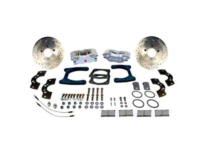 SSBC-USA Comp S 4-Piston Rear Disc Brake Conversion Kit with Cross-Drilled/Slotted Rotors for Ford 9-Inch Small Bearing; Clear Anodized Calipers (63-73 Ranchero)