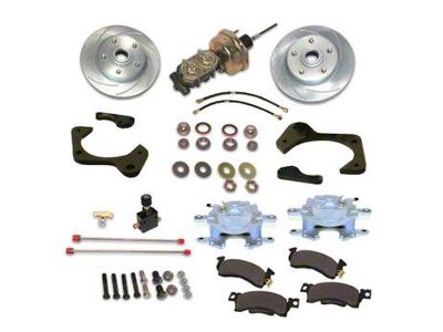 SSBC-USA 4-Piston Front Drum to Disc Brake Conversion Kit with Cross-Drilled/Slotted Rotors; Black Calipers (65-66 V8 Mustang)