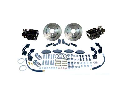 SSBC-USA Rear Disc Brake Conversion Kit with Built-In Parking Brake Assembly and Cross-Drilled/Slotted Rotors; Black Calipers (78-85 Bronco)