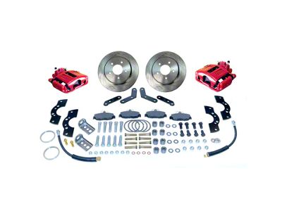 SSBC-USA Rear Disc Brake Conversion Kit with Built-In Parking Brake Assembly and Cross-Drilled/Slotted Rotors; Red Calipers (78-85 Bronco)