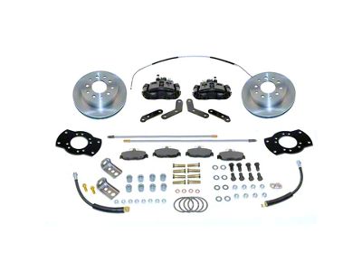 SSBC-USA Rear Disc Brake Conversion Kit with Built-In Parking Brake Assembly and Cross-Drilled/Slotted Rotors; Black Calipers (82-92 Camaro)