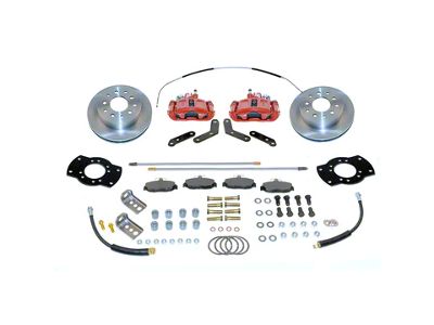 SSBC-USA Rear Disc Brake Conversion Kit with Built-In Parking Brake Assembly and Cross-Drilled/Slotted Rotors; Red Calipers (82-92 Camaro)