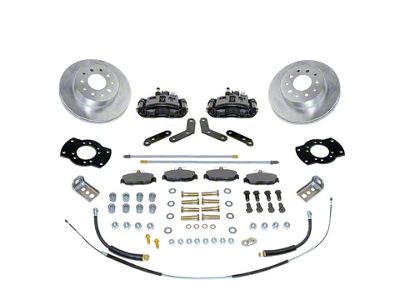 SSBC-USA Rear Disc Brake Conversion Kit with Built-In Parking Brake Assembly and Vented Rotors; Black Calipers (67-81 Camaro w/ Staggered Shocks & C-Clip Axles)