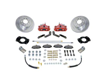 SSBC-USA Rear Disc Brake Conversion Kit with Built-In Parking Brake Assembly and Vented Rotors; Red Calipers (1967 Camaro w/ Non-Staggered Shocks & C-Clip Axles)