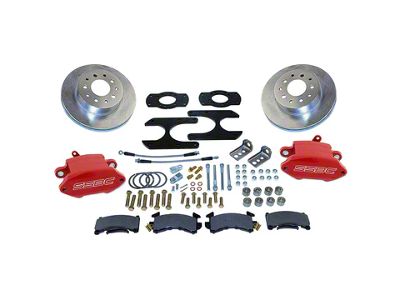 SSBC-USA Sport R1 Rear Disc Brake Conversion Kit with Built-In Parking Brake Assembly with Vented Rotors; Red Calipers (1967 Camaro w/ Non-Staggered Shocks & C-Clip Axles)