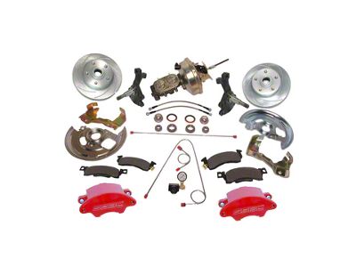 SSBC-USA Super Twin Front Power Drum to Disc Brake Conversion Kit with 2-Inch Drop Spindles and Cross-Drilled/Slotted Rotors; Red Calipers (67-69 Camaro)