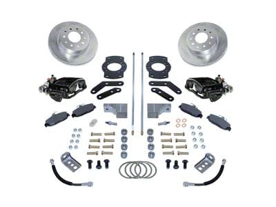 SSBC-USA Rear Disc Brake Conversion Kit with Built-In Parking Brake Assembly and Cross-Drilled/Slotted Rotors; Black Calipers (64-72 GTO, LeMans, Tempest)