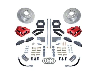 SSBC-USA Rear Disc Brake Conversion Kit with Built-In Parking Brake Assembly and Vented Rotors; Red Calipers (64-72 GTO, LeMans, Tempest)