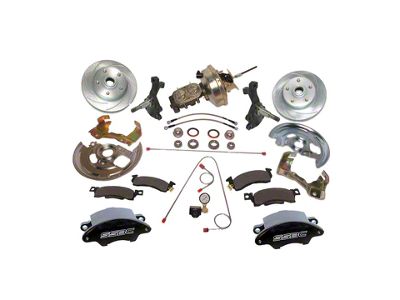 SSBC-USA Super Twin Front Power Drum to Disc Brake Conversion Kit with 2-Inch Drop Spindles and Cross-Drilled/Slotted Rotors; Black Calipers (64-72 GTO, LeMans, Tempest)