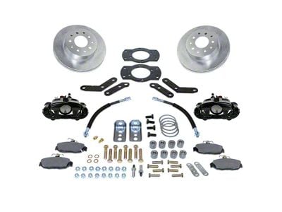 SSBC-USA Rear Disc Brake Conversion Kit with Built-In Parking Brake Assembly and Cross-Drilled/Slotted Rotors; Black Calipers (64-67 Malibu)