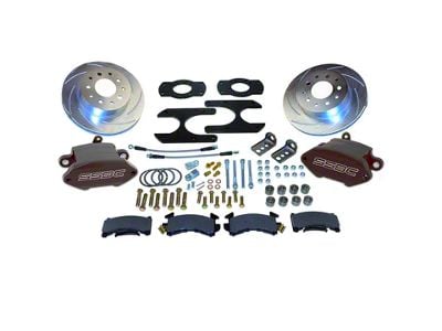 SSBC-USA Sport R1 Rear Disc Brake Conversion Kit with Built-In Parking Brake Assembly with Slotted Rotors; Black Calipers (64-67 Malibu)