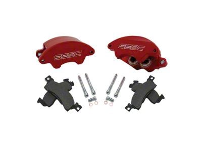 SSBC-USA Super Twin 2-Piston Front Quick Change Brake Caliper Kit with Street Performance Brake Pads; Red (69-77 Chevelle, Malibu)