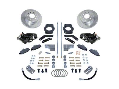 SSBC-USA Rear Disc Brake Conversion Kit with Built-In Parking Brake Assembly and Cross-Drilled/Slotted Rotors; Black Calipers (67-72 442, Cutlass)