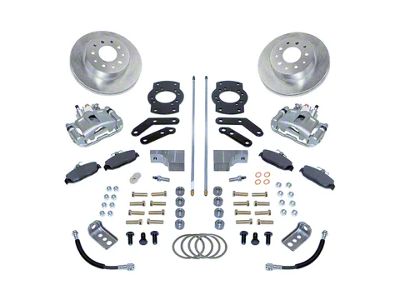 SSBC-USA Rear Disc Brake Conversion Kit with Built-In Parking Brake Assembly and Cross-Drilled/Slotted Rotors; Zinc Calipers (67-72 442, Cutlass)