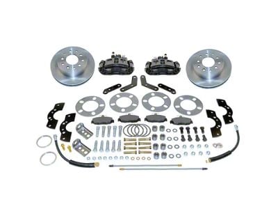 SSBC-USA Standard Rear Disc Brake Conversion Kit with Built-In Parking Brake Assembly and Cross-Drilled/Slotted Rotors for Ford 9-Inch Large Bearing and Old Style Flange; Black Calipers (63-70 Comet, Falcon)