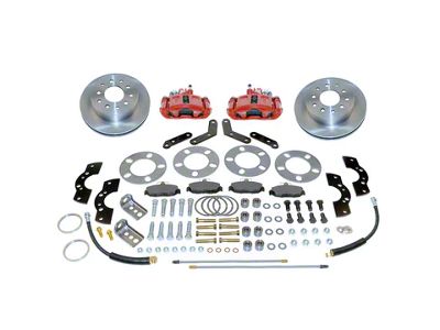 SSBC-USA Standard Rear Disc Brake Conversion Kit with Built-In Parking Brake Assembly and Cross-Drilled/Slotted Rotors for Ford 9-Inch Large Bearing and Old Style Flange; Red Calipers (63-70 Comet, Falcon)