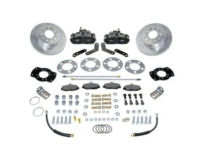 SSBC-USA Standard Rear Disc Brake Conversion Kit with Built-In Parking Brake Assembly and Cross-Drilled/Slotted Rotors for Ford 8 and 9-Inch Small Bearing; Black Calipers (68-70 Falcon)