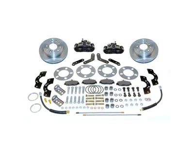 SSBC-USA Standard Rear Disc Brake Conversion Kit with Built-In Parking Brake Assembly and Cross-Drilled/Slotted Rotors for Ford Torino/New Style Big Bearing Flange; Black Calipers (63-70 Comet, Falcon)