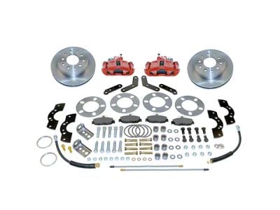 SSBC-USA Standard Rear Disc Brake Conversion Kit with Built-In Parking Brake Assembly and Cross-Drilled/Slotted Rotors for Ford 9-Inch Large Bearing and Old Style Flange; Red Calipers (64-73 Fairlane, Torino)