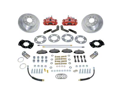 SSBC-USA Standard Rear Disc Brake Conversion Kit with Built-In Parking Brake Assembly and Vented Rotors for Ford 8 and 9-Inch Small Bearing; Red Calipers (64-71 Fairlane. Torino)