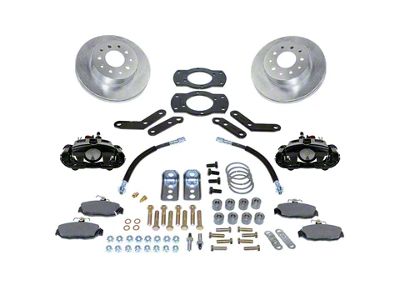 SSBC-USA Rear Disc Brake Conversion Kit with Built-In Parking Brake Assembly and Cross-Drilled/Slotted Rotors; Black Calipers (58-70 Biscayne, Brookwood, Caprice, Estate, Impala, Kingswood, Parkwood, Townsman)