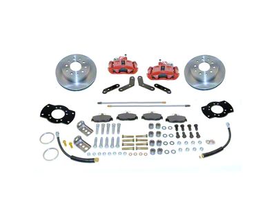 SSBC-USA Rear Disc Brake Conversion Kit with Built-In Parking Brake Assembly and Cross-Drilled/Slotted Rotors; Red Calipers (71-85 Impala)