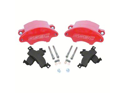 SSBC-USA Super Twin 2-Piston Front Quick Change Brake Caliper Kit with Street Performance Brake Pads; Red (69-85 Caprice, Impala)