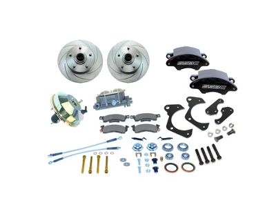 SSBC-USA Super Twin Front Power Drum to Disc Brake Conversion Kit with Spindles and Vented Rotors; Black Calipers (59-64 Biscayne, Impala)